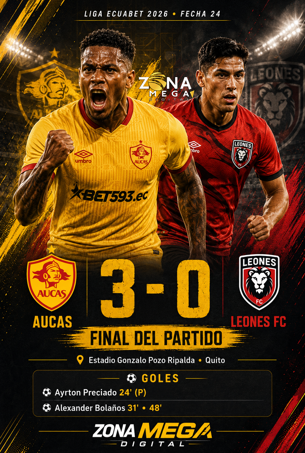 Aucas 3 - 0 Leones
