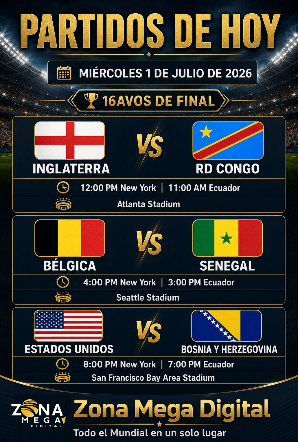 Partidos del 1 de Julio del 2026