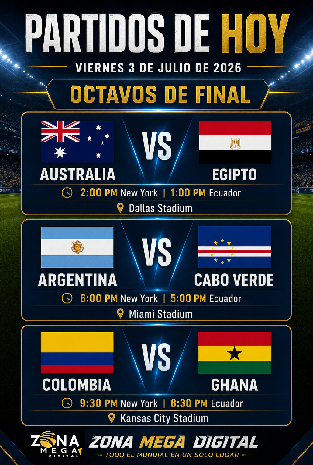 Partidos del 3 de Julio del 2026
