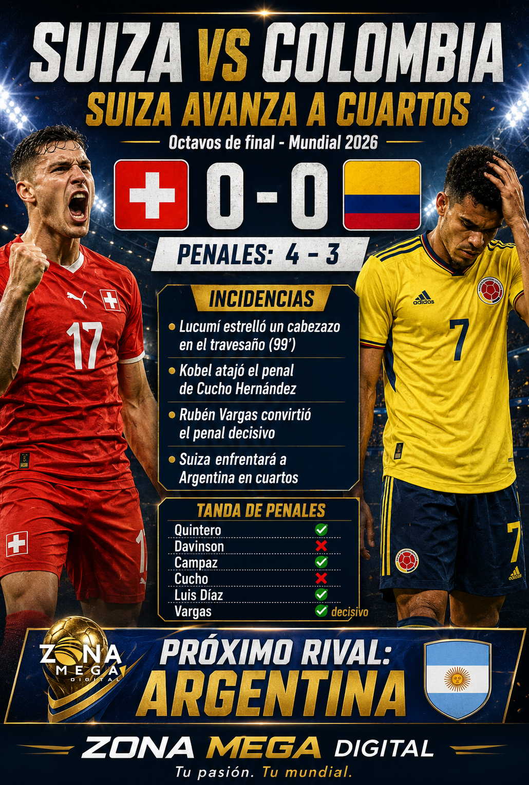 Suiza 0 - 0 Colombia